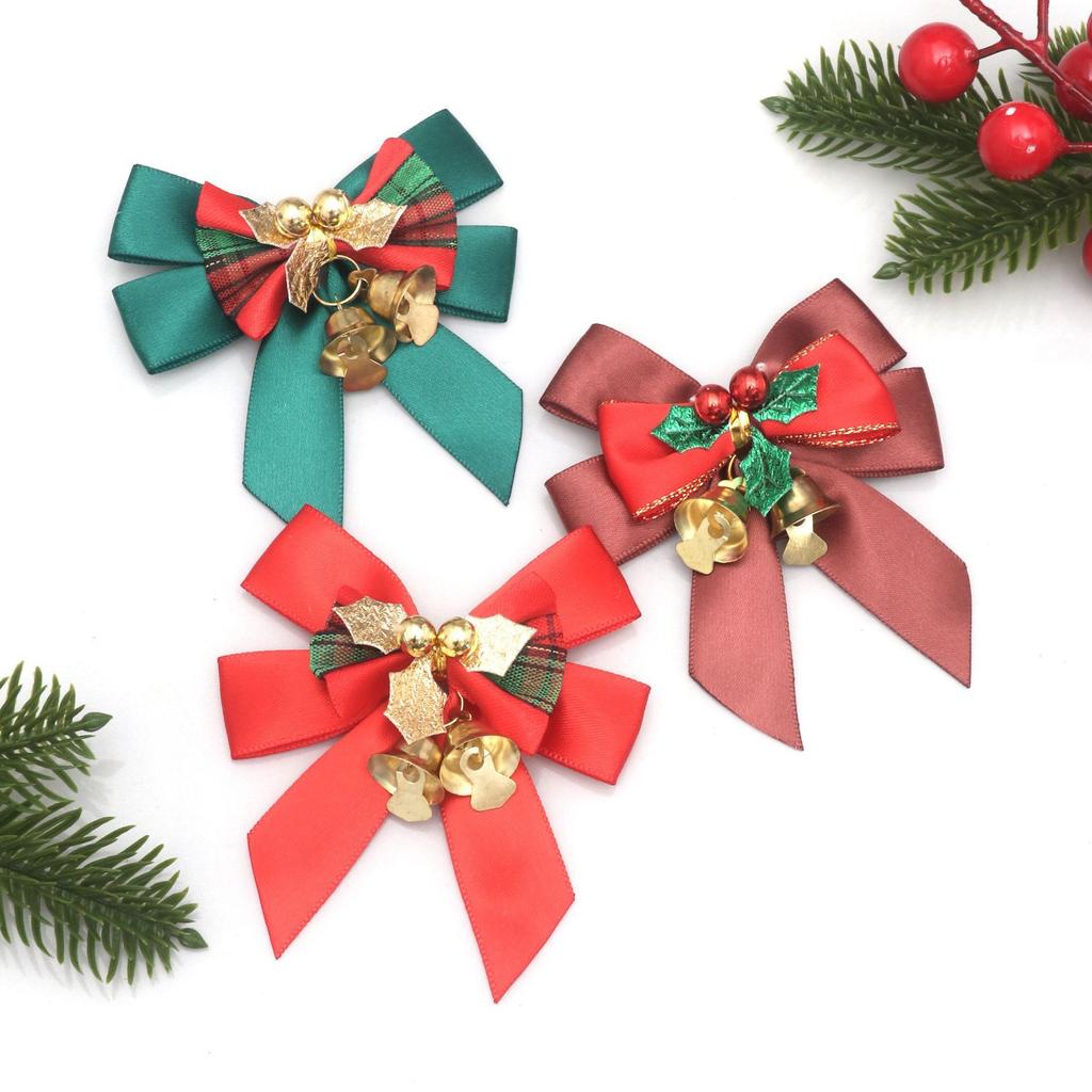 1 Holiday Party Decoration Four-ear Bow Christmas Wreath Pendant Bell Bow Pendant Decoration