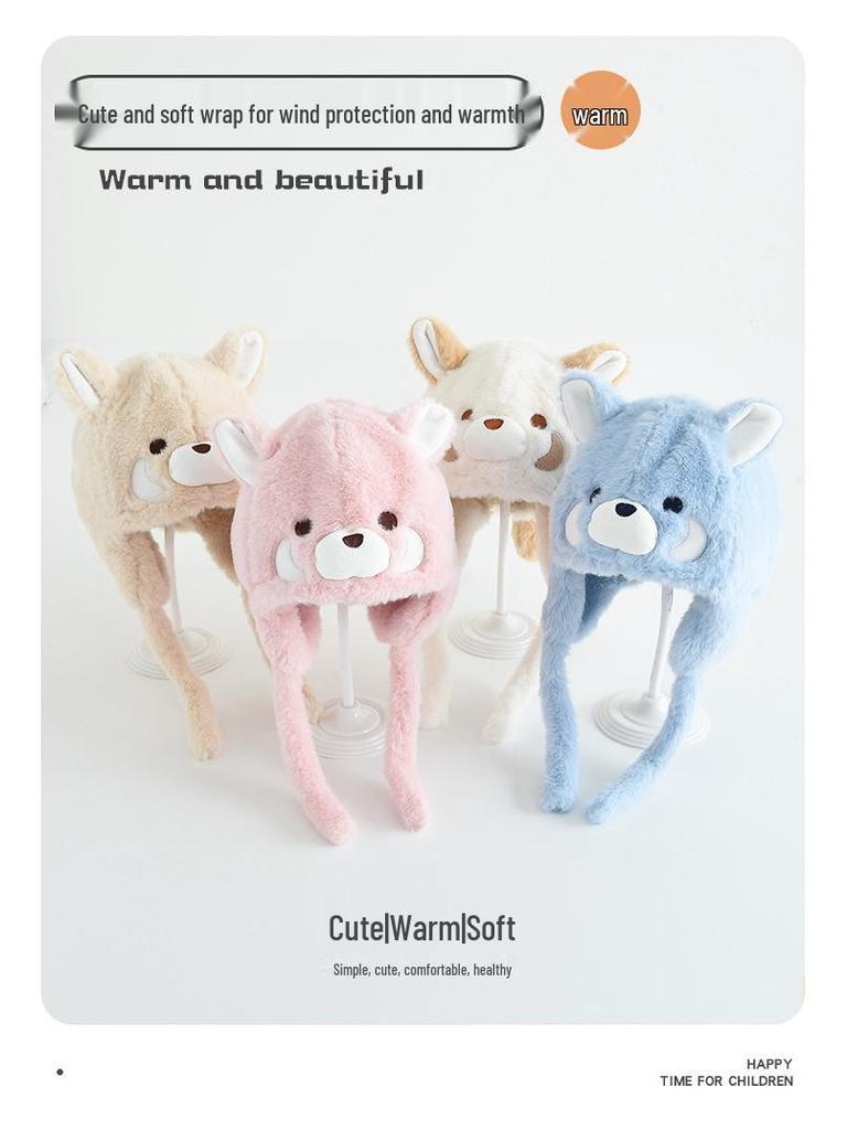 Kids' Cartoon Plush Hat: Warm, Windproof, Ear-Protective Pullover