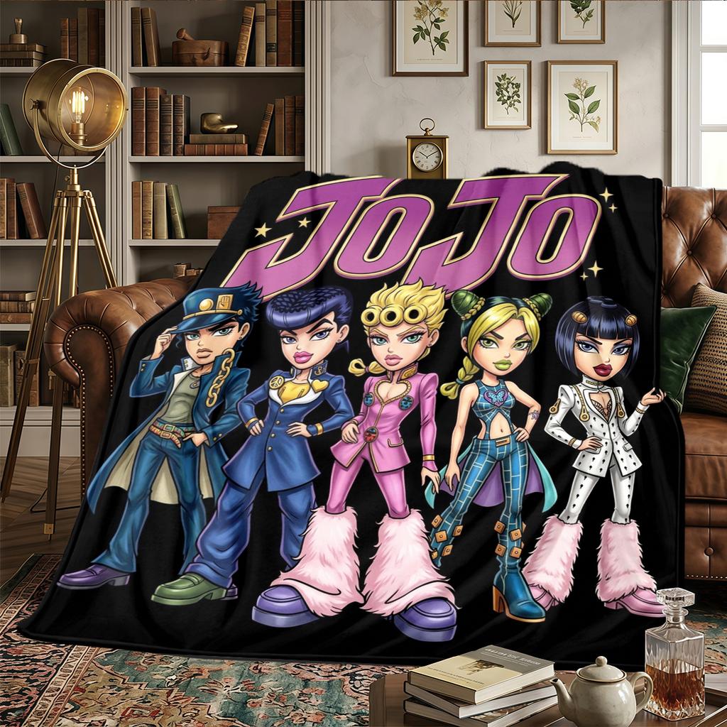 JoJo's Bizarre Adventure Warm Comfortable Flannel Blanket - Printed, For Bedrooms, Sofas, Beds, Chairs, Picnics, Travel -HE32