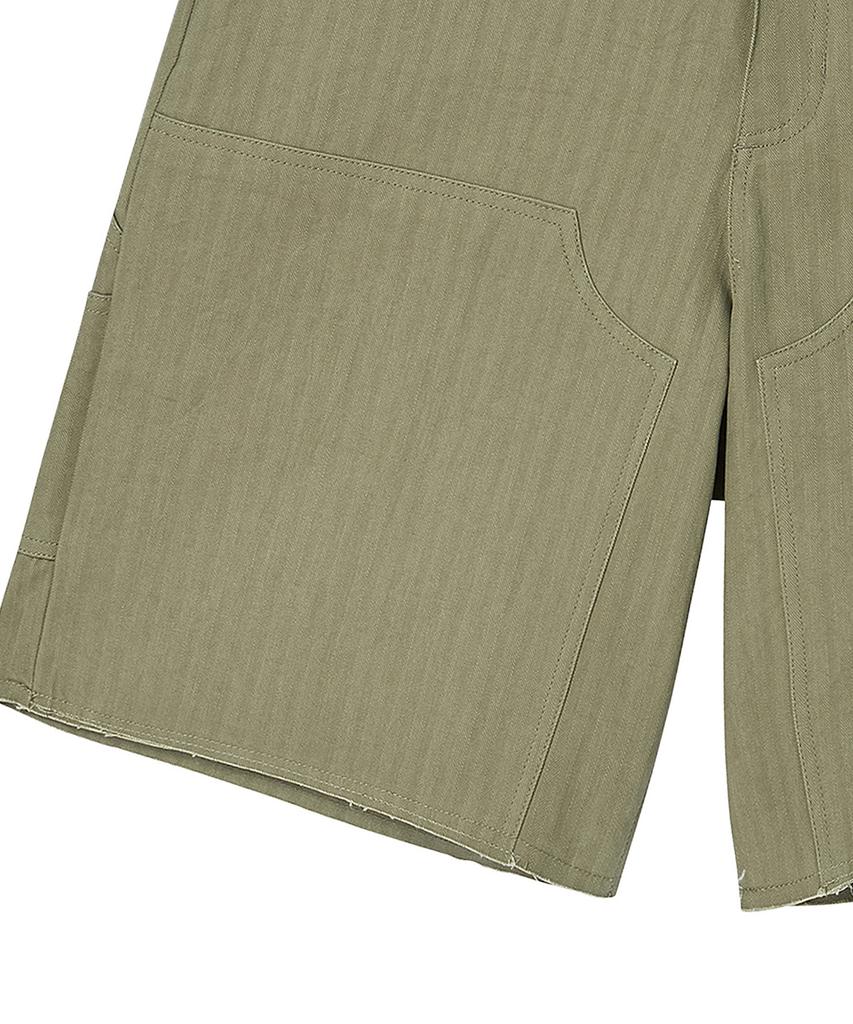 BEYOND CLOSET [Collection Line] Herringbone Texture Cutting Detail Carpenter Pants Khaki