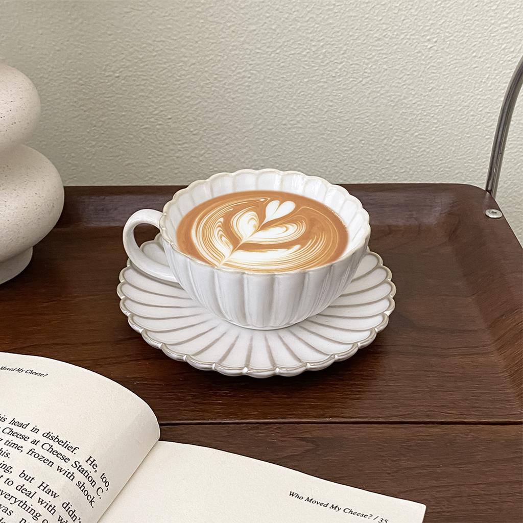 1Set 250ml Shell Coffee Cup and Saucer Set, Retro Japanese Ceramic Coffee Cup and Saucer, Suitable for Home Decoration, Home Daily Use