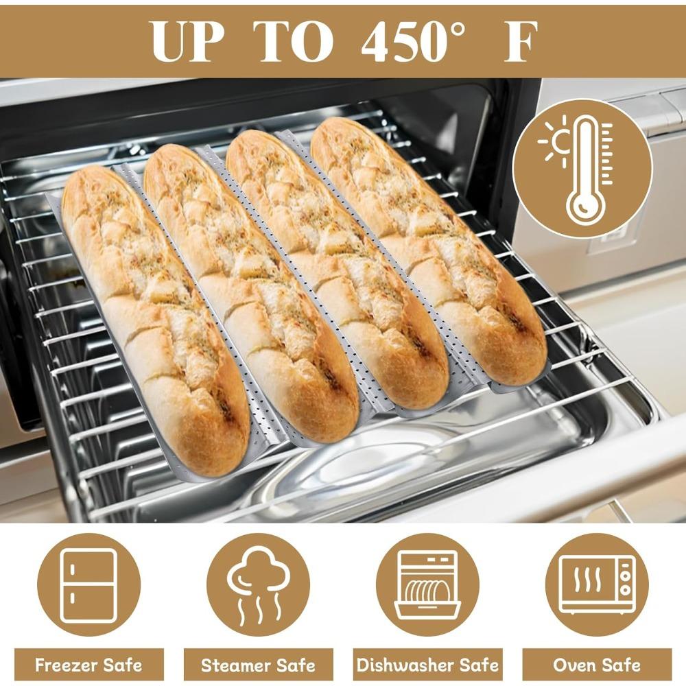 Baguette Bread Pan Nonstick for French Bread Baking Heat Resistant Perforated 4 Loaves Loaf Bake Mold Baguette Tray Baking Tool