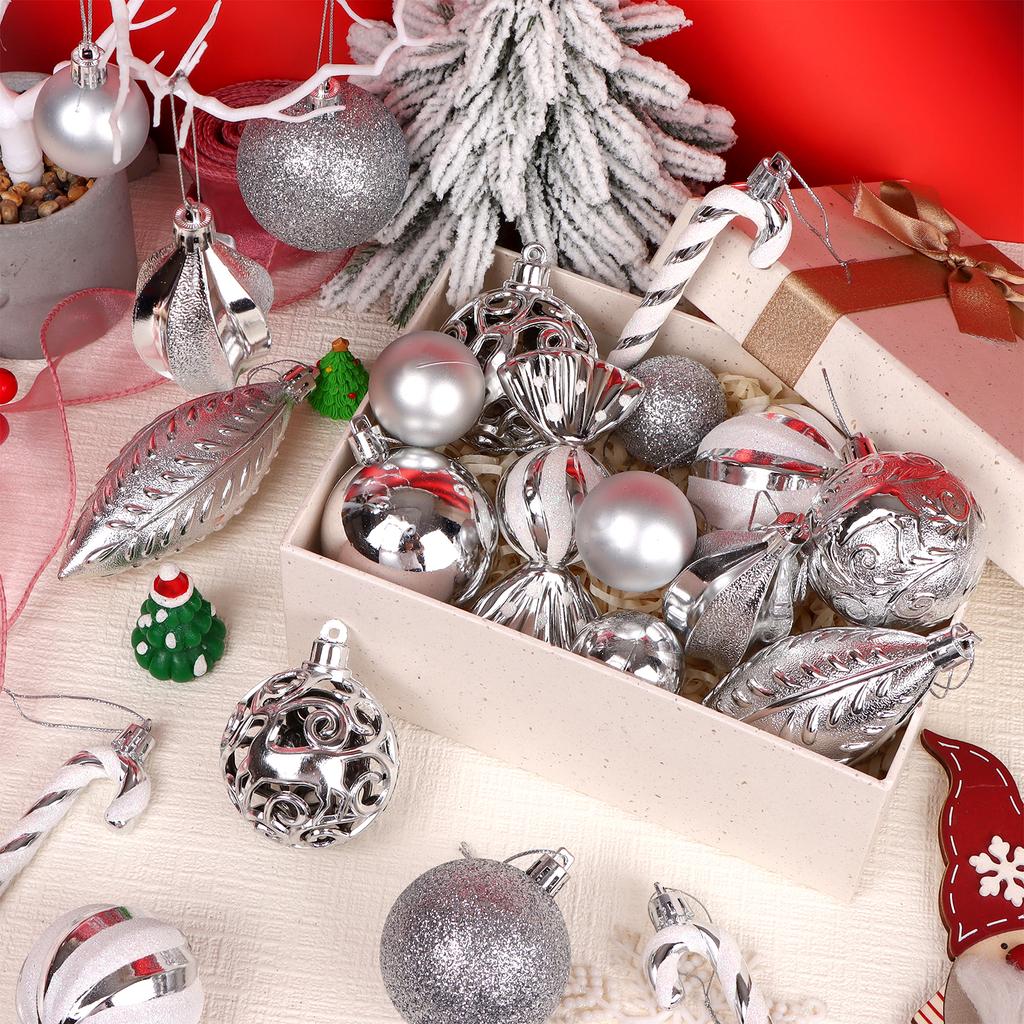 36 Pcs Christmas Candy Cane Ornament Christmas Tree Hanging Decorations With Rope Shatterproof Tree Ornament (Silver)