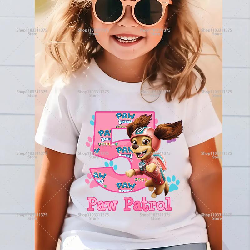 Süßes PAW Patrol Zahlen-T-Shirt Cartoon Mädchen Kleidung Kurzarm Sommer Kleinkind Baumwolle Geburtstag Kinder Outfit Outdoor Kleidung Geschenke