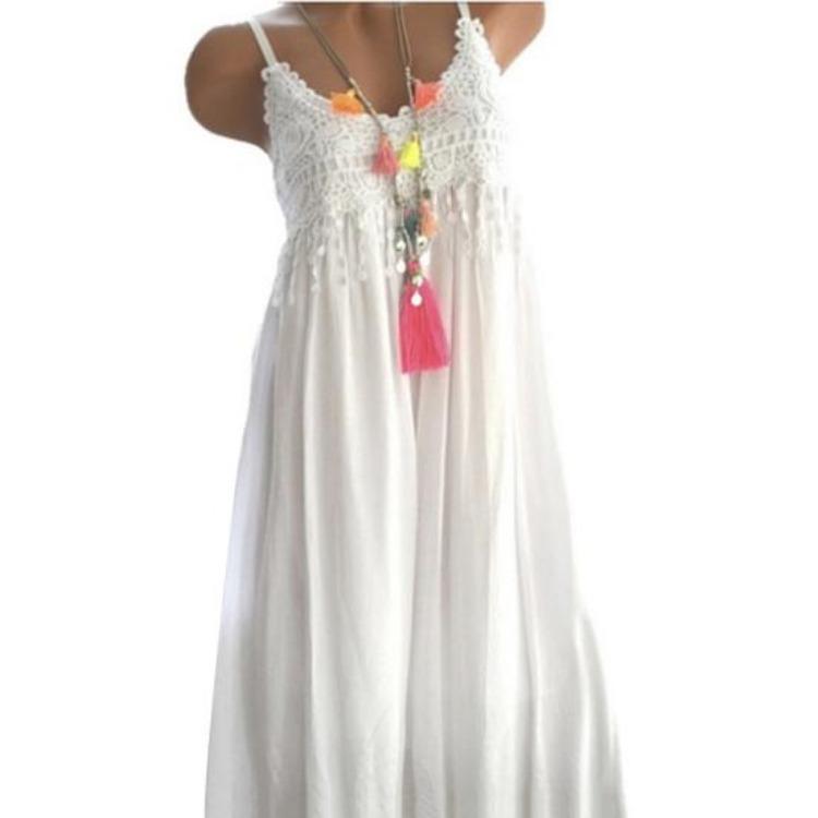 Plus Size Summer Beach Dress Crocheted Lace Solid Color Sleeveless Maxi