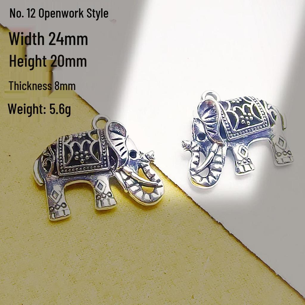 Tibetan Silver Ethnic Bracelet with Thai Elephant Pendant and Vintage Alloy Charms