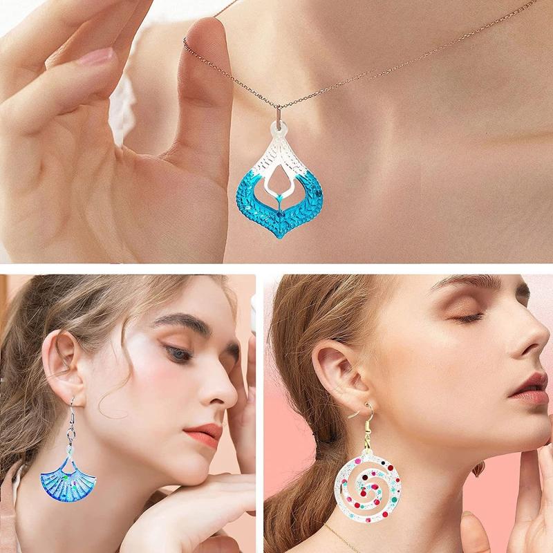 Various Shaped Earring Silicone Mold Set with Ear Hook Jump Rings Earplugs Suitable for Diy Craft Pendant Jewelry Making