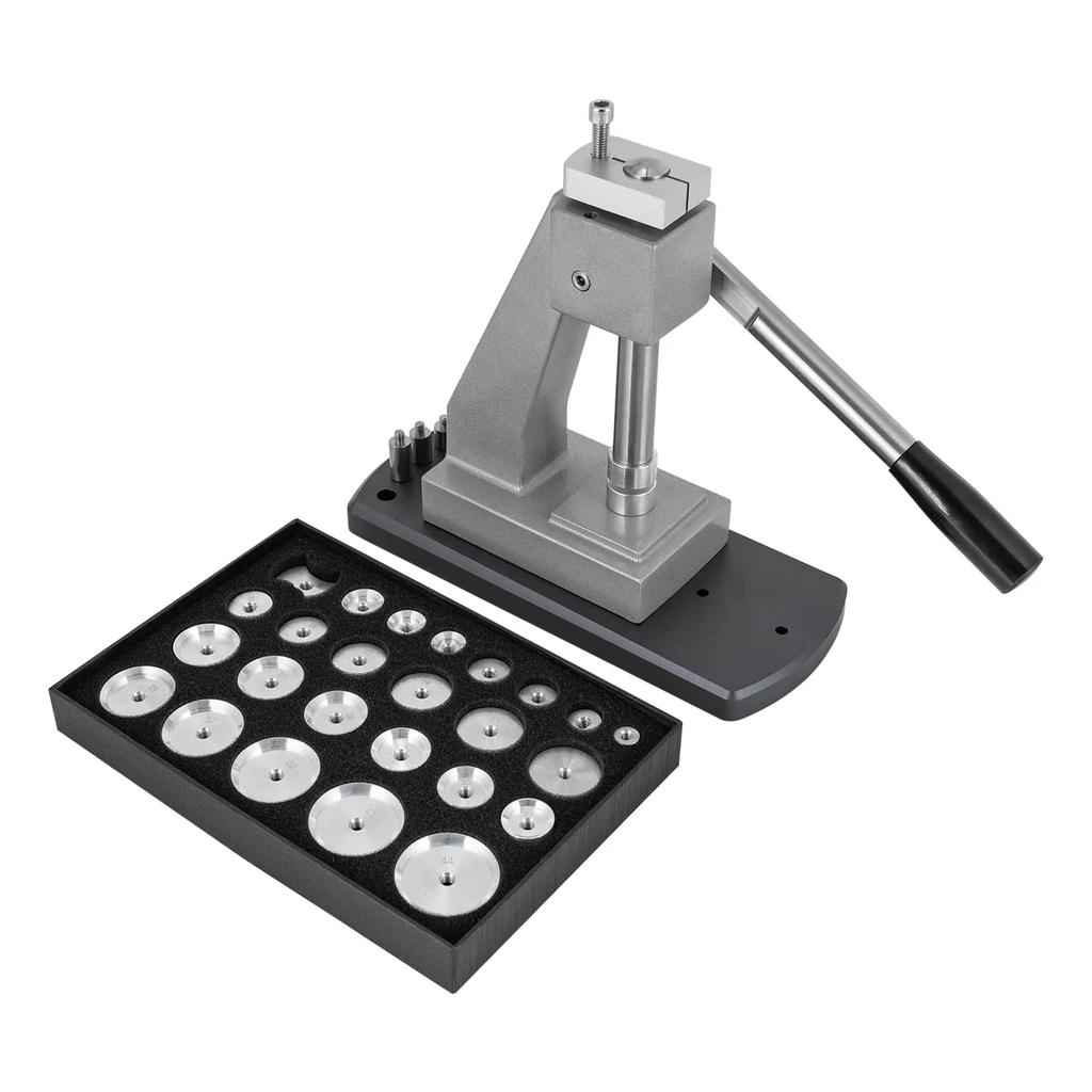 Watch Press Machine, Watch Repair Kit Metal Back Case Press Tool with 25 Aluminum Alloy Dies, Back Closer Kit Remover Tool