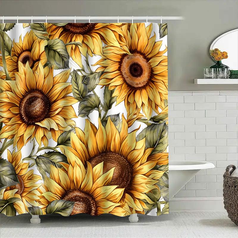 Sunflower Printed Waterproof Shower Curtain For Bathroom Decorations 3D Floral Waterfall Design Flower Pattern Bath Rug Covering