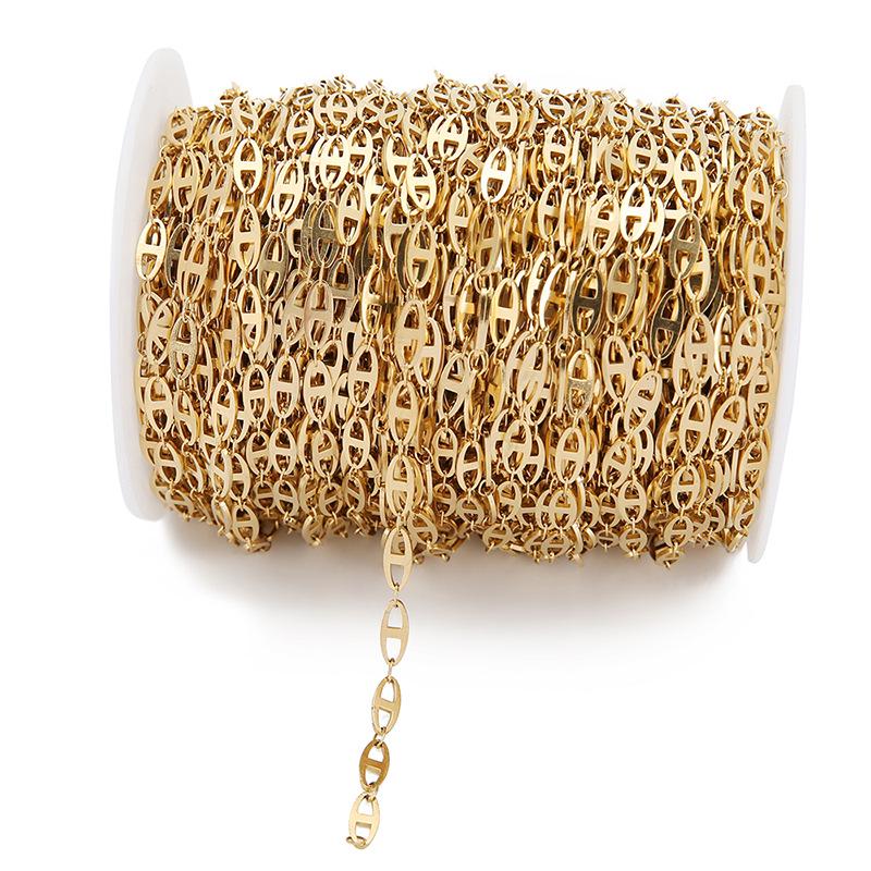 4mm 18k Gold Vacuum-Plated Stainless Steel Pig Nose Chain for DIY Necklace/Bracelet