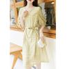 Deme Women's Retro Polka Dot V-Neck Lantern Sleeve Chiffon Midi Dress