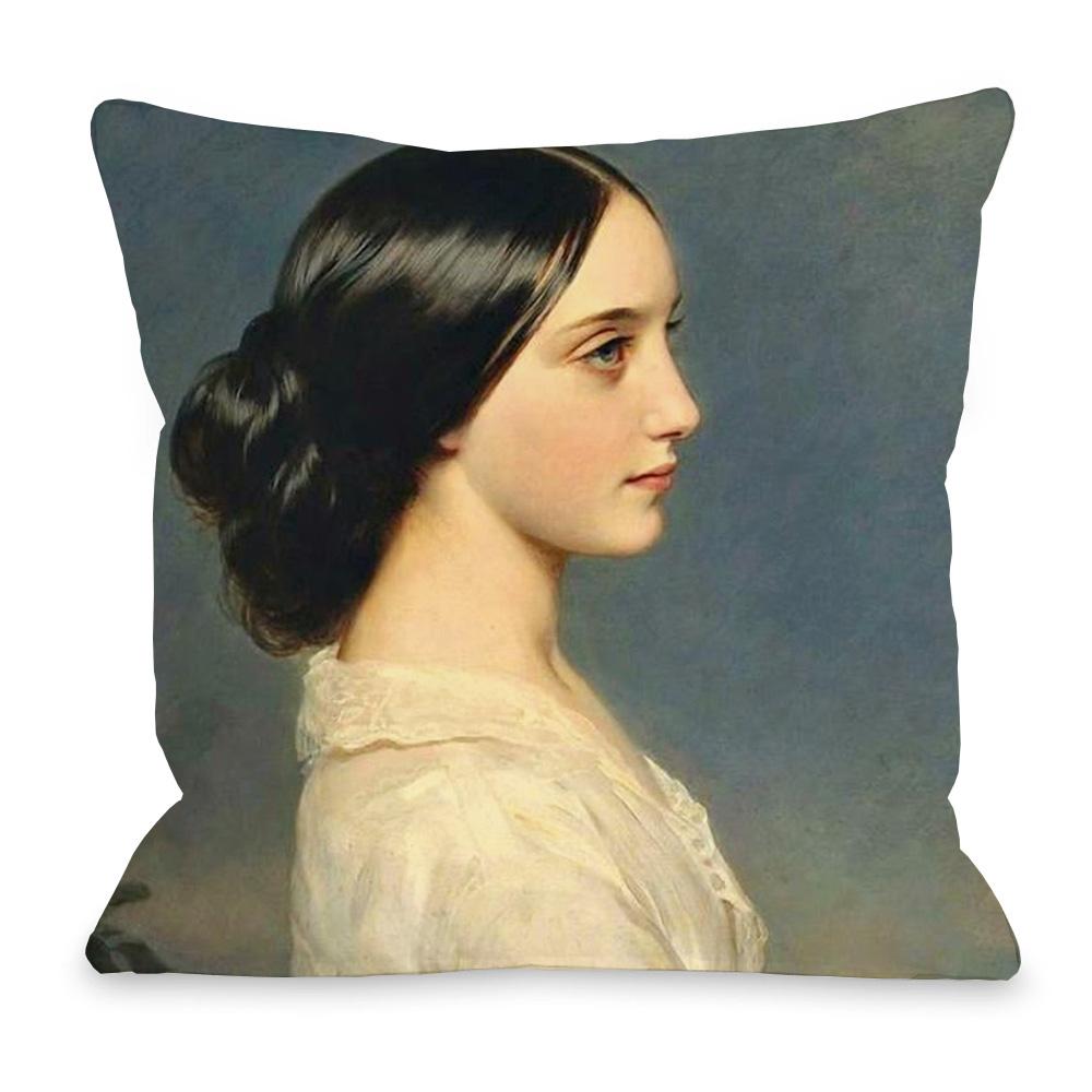 European Royal Court Lady Young Woman Portrait Painting Sofa Throw Pillowcase Rose Flower Home Decoration Art Cushion Cover