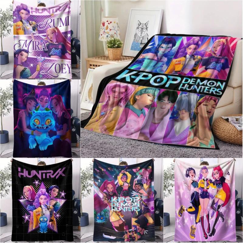 1Pc Flannel Blanket K-Pop De Mon Hunters Hun-Trix Blanket Quality Soft Warm Throw Blanket Winter Kids Couch Bed Fluffy Bedspread
