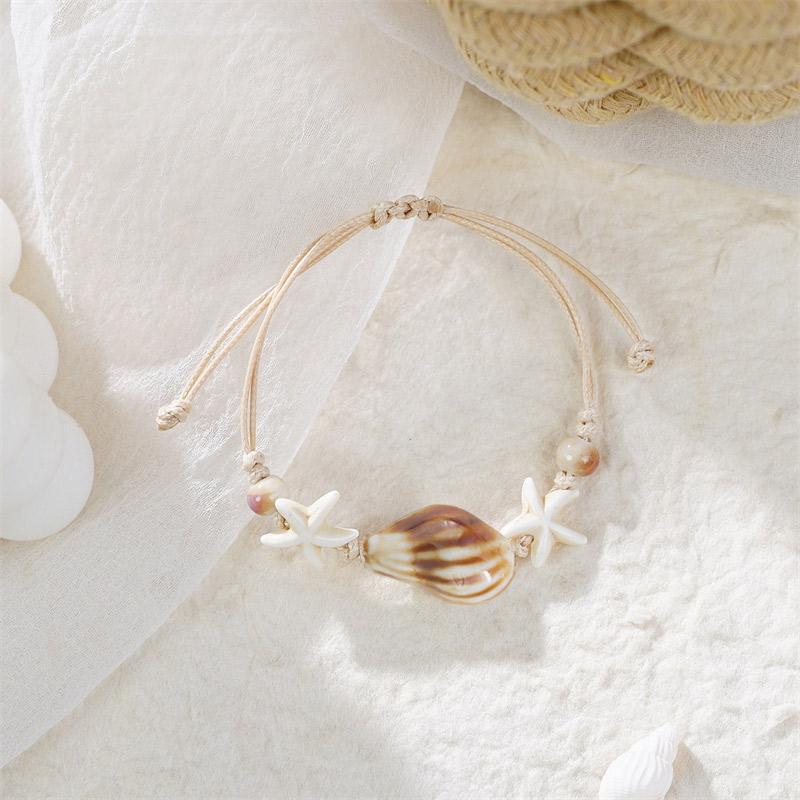 

Boho Chic Beige Cord Shell Starfish Bracelets for Women Handmade Bracelet Summer Beach Surfer Friend Couple Jewelry Gift