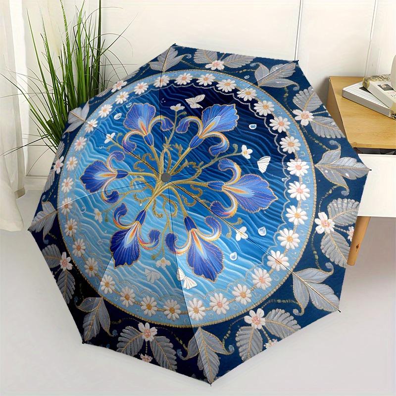 

1pc Iris Floral Mandala Umbrella with Plastic Handle,Suitable for All Seasons Home Travel Outdoor UmbrellaB1708