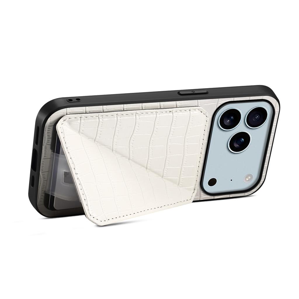 Crocodile Pattern Leather Phone Case for Iphone 17 air 16 Pro Max 16e 15 Plus 14 + 13 12 11 Invisible Bracket Card Holder Cover