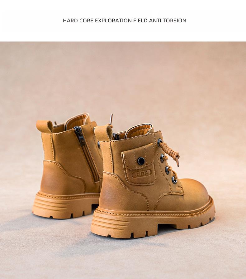 Boys' Black British-Style Leather Boots - Short, Dr. Martens-Inspired, Soft Sole, for Autumn/Winter