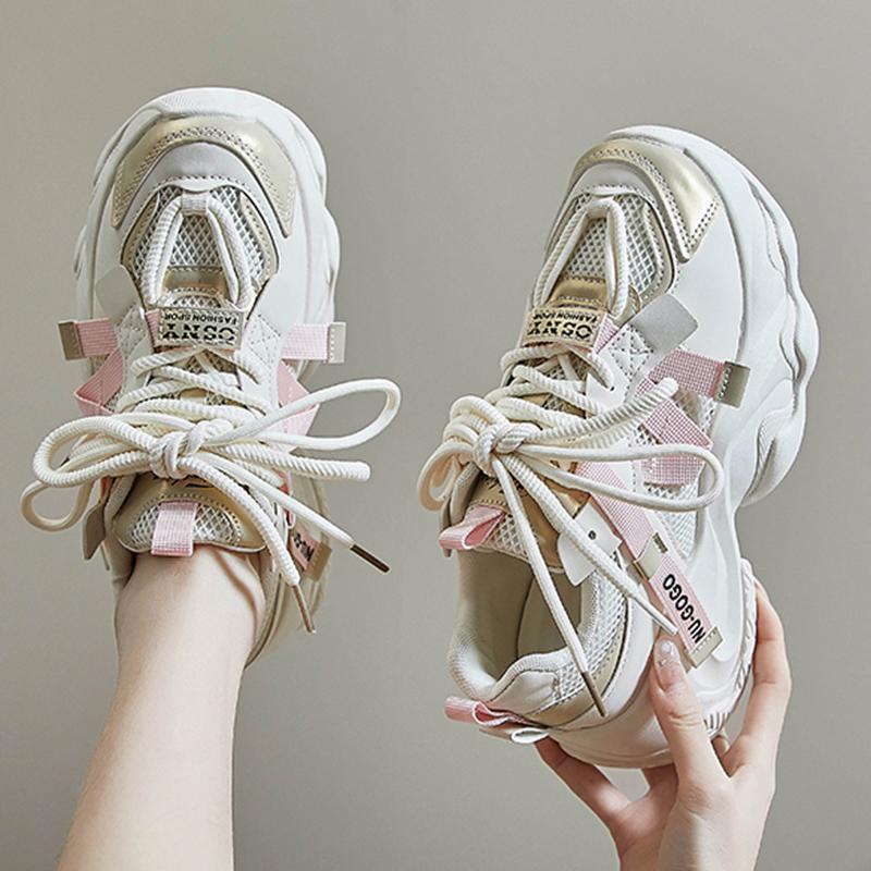 Women's Chunky Sneakers 2024 Autumn Breathable Mesh Platform Sports Shoes Woman Fashion Lace Up Thick Bottom Vulcanized Shoes