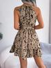 Women Casual Leopard Print Sleeveless Ruffles Halter Dress Summer Beach Dress