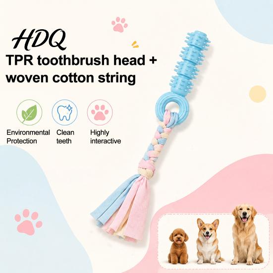 Soft TPR Rubber Dog Toys Spiky Chew Toy with Cotton Rope Pet Molar Stick Toy Interactive Puppy Chewing for Gums Small Medium Dogs Teeth Cleaning