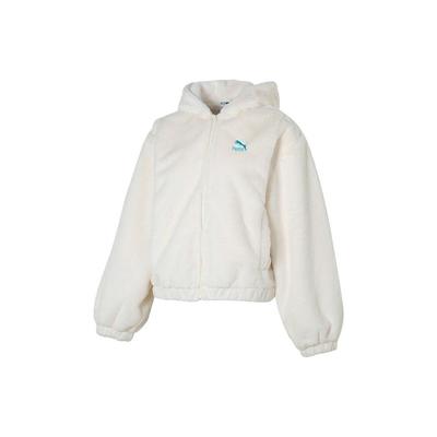 Letter Print Hooded Warm Casual Fleece Jacket Women Jackets White 625194-65