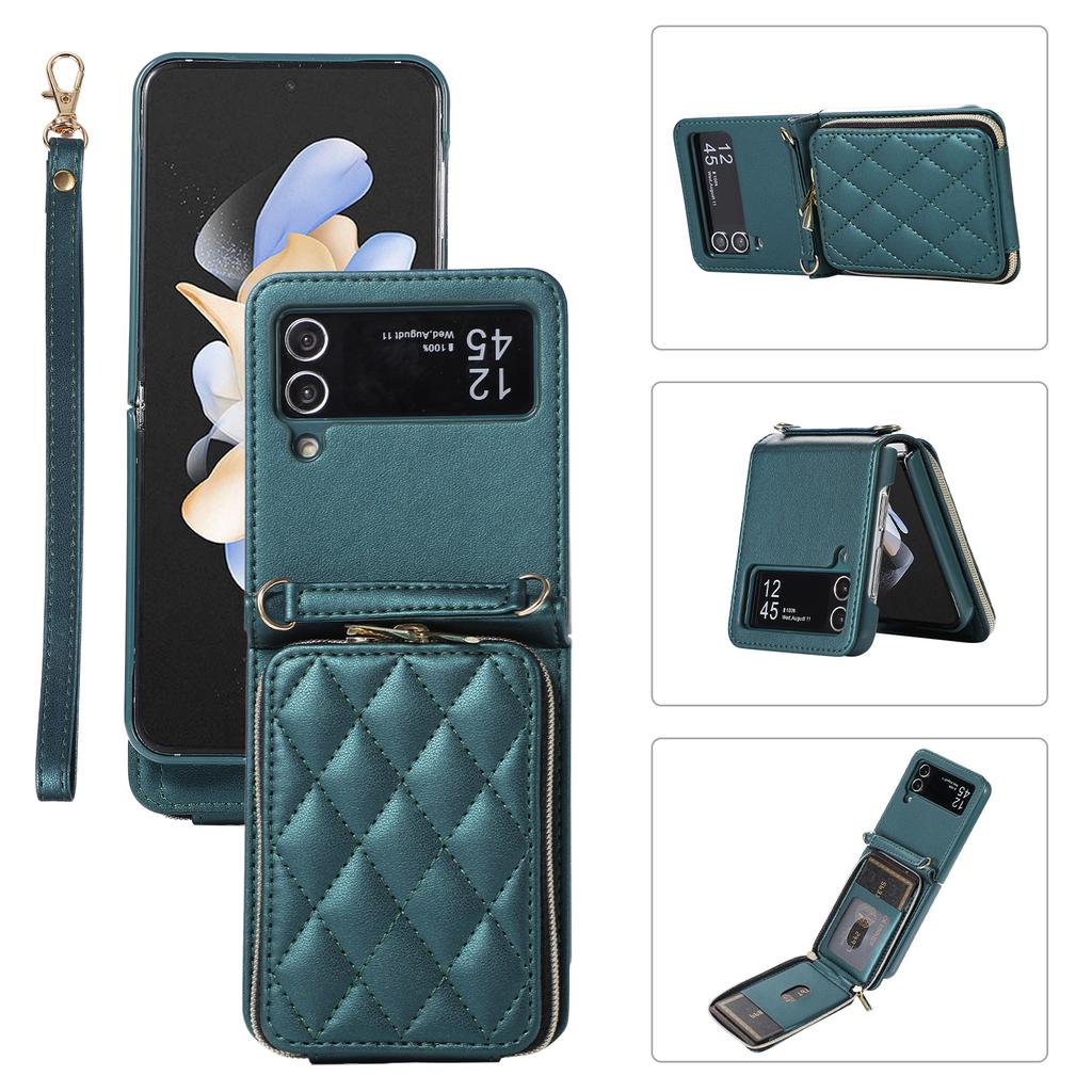 Crossbody Card Holder Wallet Case for Samsung Galaxy Z Flip 7 FE 6 5 4 3 5G Flip6 Wrist Strap Zipper Vegan Leather Phone Cover