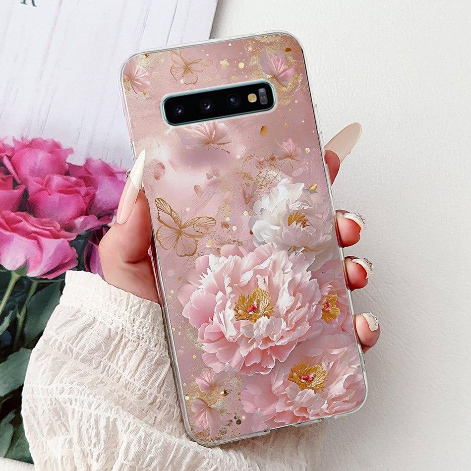 Per Samsung Galaxy S10+ S10 S10e Elegante Custodia per Telefono con Motivo Floreale e Farfalle Per Samsung S10e S10 Plus S 10 4G Custodie Morbide in Silicone TPU