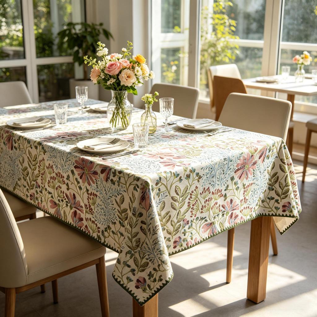 Kitchen Party Use Rectangle Soft Washable Cotton Linen Fabric Family Dinner Table Cloth