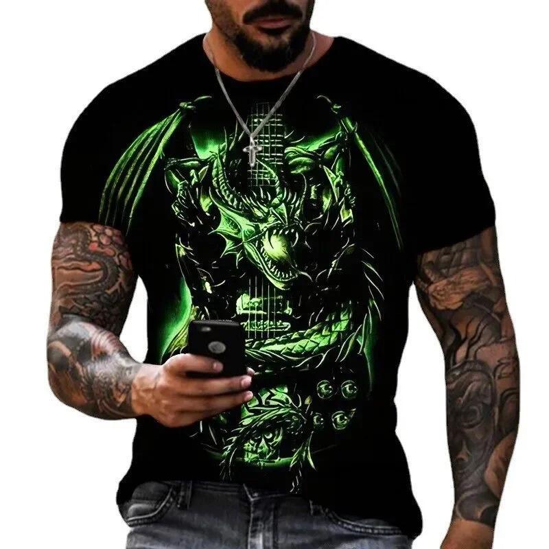 Herren-T-Shirt mit 3D-Druck in Übergröße zum Thema „Jahr der Loong“ für den Sommer, lässig, bequem, kurzärmelig
