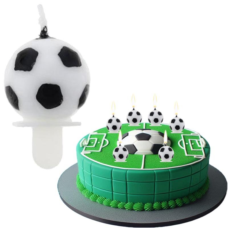 Round Soccer Birthday Cake Candles 6 Pcs