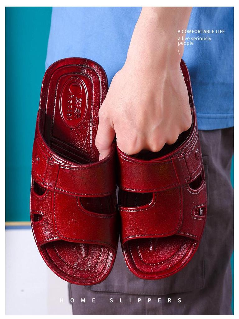 Red Open-Toe PVC Korean Casual Beach Slippers: Comfortable, Fashionable Adult Flip Flops