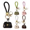 Mini Dumpling Coin Purse Keychain with Security Snap Detachable Wrist Strap Faux Leather Waterproof Compact Bag Key Holder