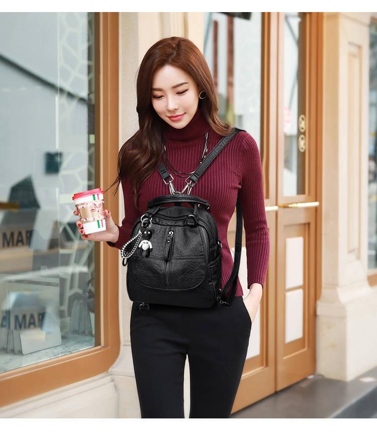 Women's Versatile PU Leather Backpack - Large Capacity Casual Handbag Schoolbag