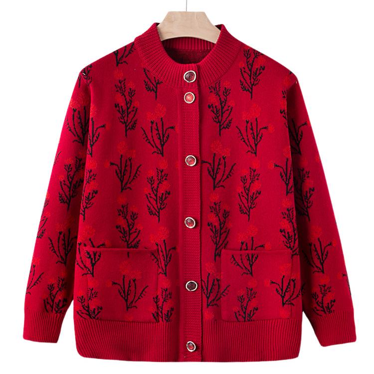 Gilet Cardigan Automne Mère Âgée Pull Manteau Grand-mère Automne Manteau Décontracté