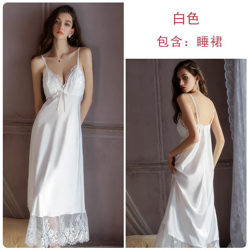 Women's Satin Deep V Push Up Padded Long Sleep Dress with Robe Lounge Set