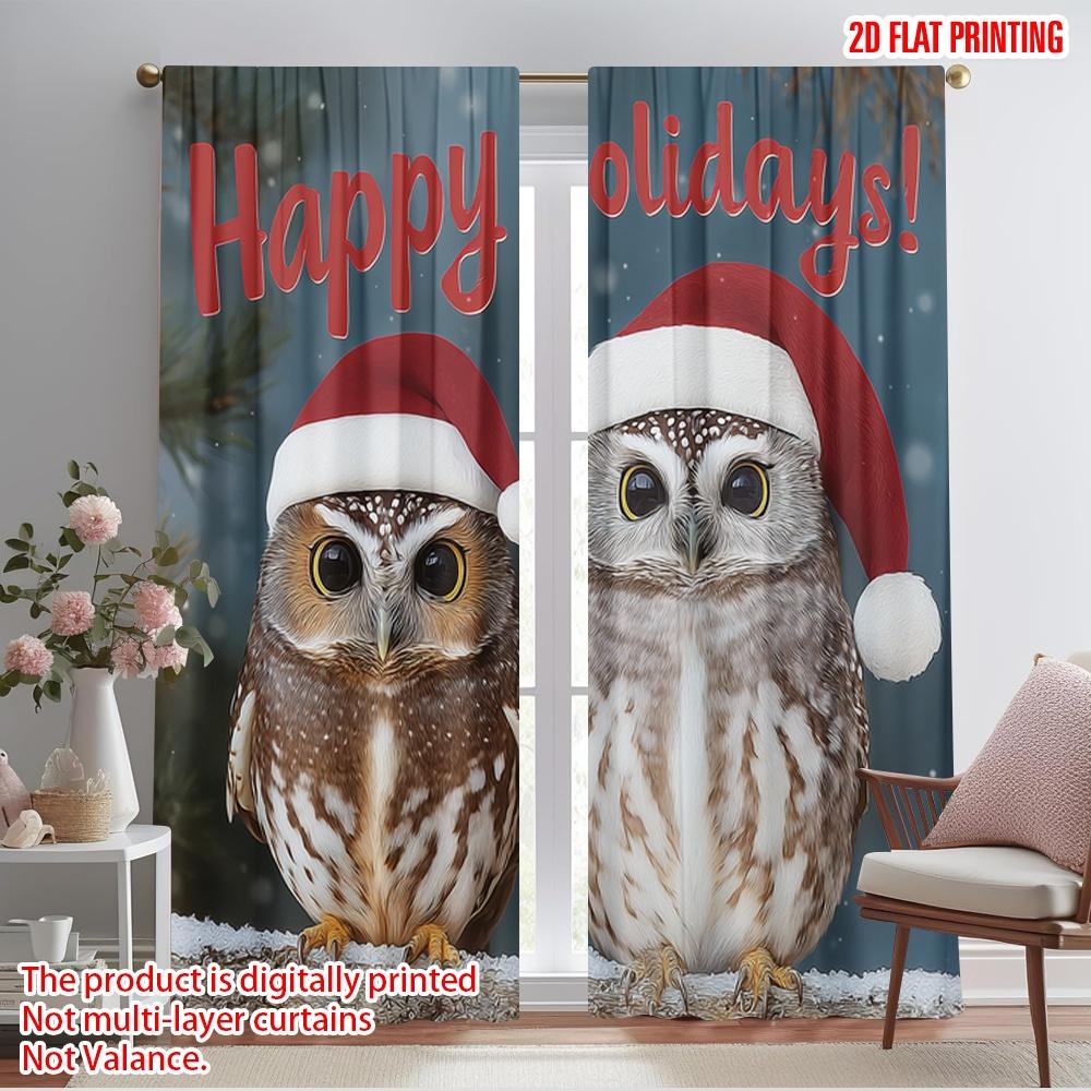 

2pcs,2D plane printing Popular Curtains Santa Hat Owls_ Snowflakes Polyester (without rod) Gifts for Bedroom, Living Room, 52.50×116.00 CM 2pcs