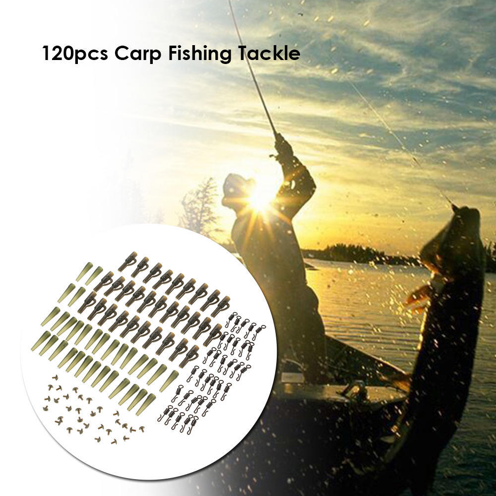 120pcs 30Set Fishing Set Safety Clips Tail Rubber Tubes with Pins Swivels Carp Fishing Terminal Tackle Tool
