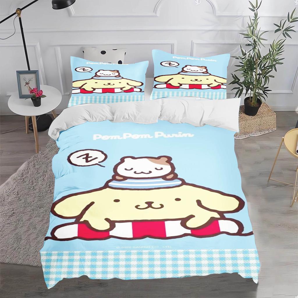 Sanrio Pom Pom Purin Bedding Sets Cartoon Dog Comforter Cover Bed Cover Duvet Cover Pillow Case 2-3 Pieces Sets Bedroom Decor