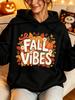 Women's Fashion Autumn And Winter Hoodie, Cartoon Fall Style, Text Fall Vibes with Pumpkin Autumn Leaf Daisy Bow Printed Pattern