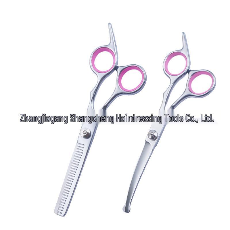 All-Steel Pet Grooming Scissors Set: Flat-Tooth & Curved Trimmers for Dog Hair Care.