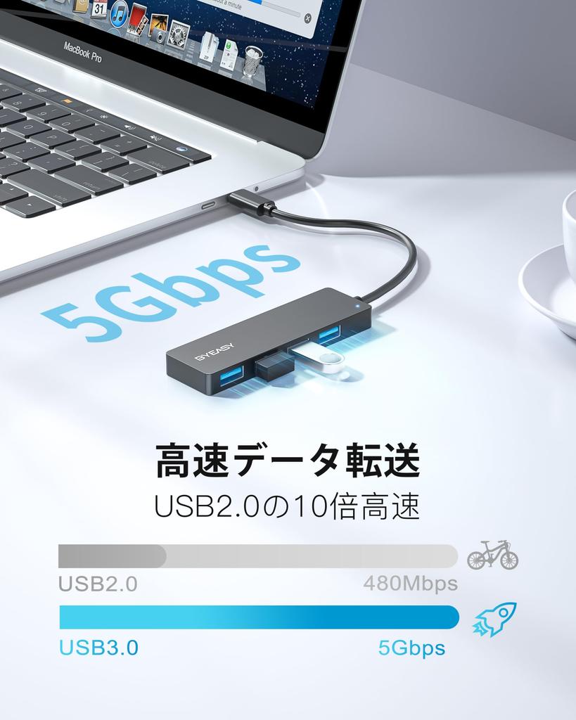 BYEASY Hub 4 Port Expansion Docking Station 5Gbps High Speed Data Transfer Mac USB Hub Increase Ultra Slim Mac Lightweight PC Smartphone Tablet
