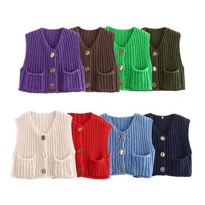 Autumn and Winter Women's Street Fashion Chunky Needle Vest Short Version Knitted Vests