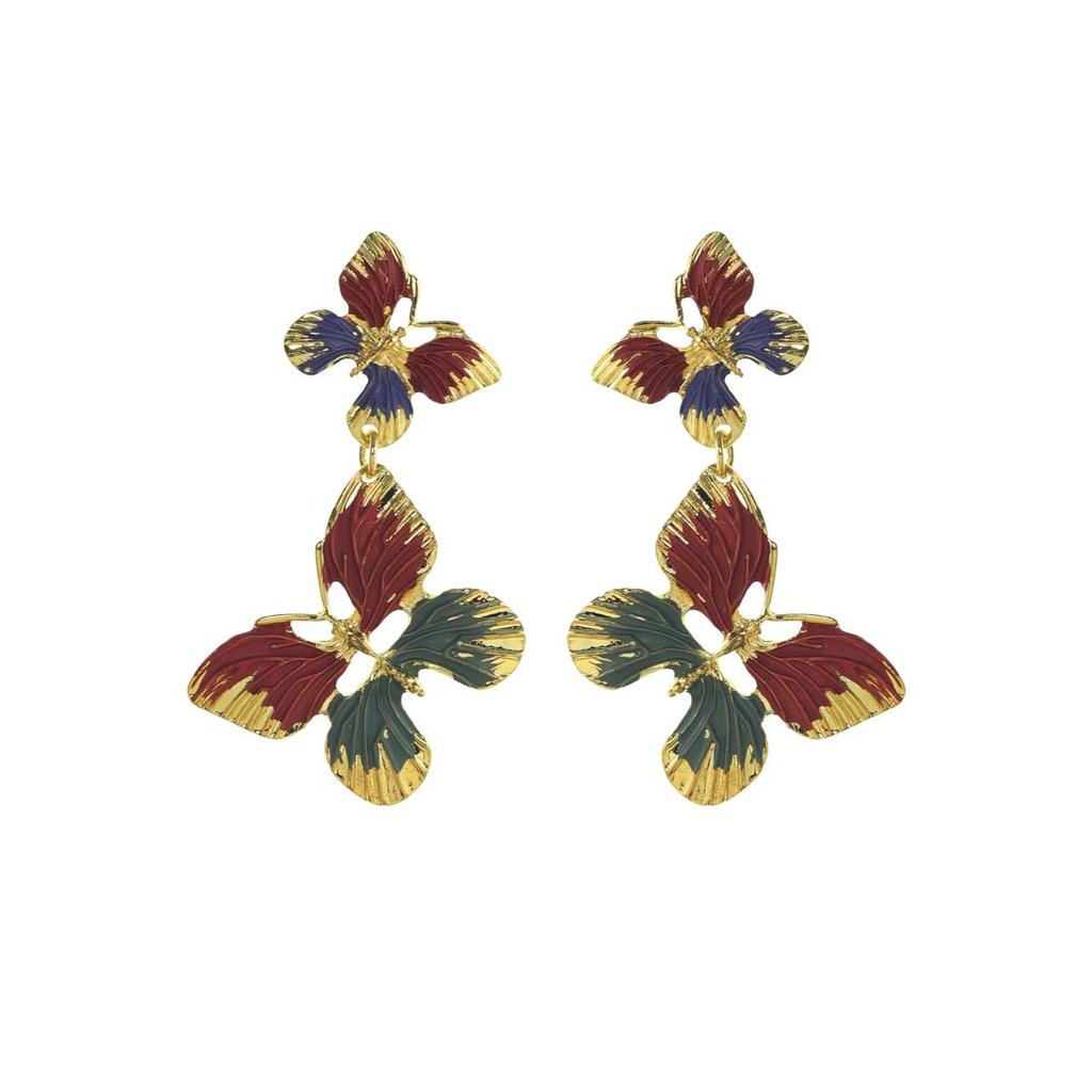 Retro-style double butterfly drop earrings for women elegant ear studs