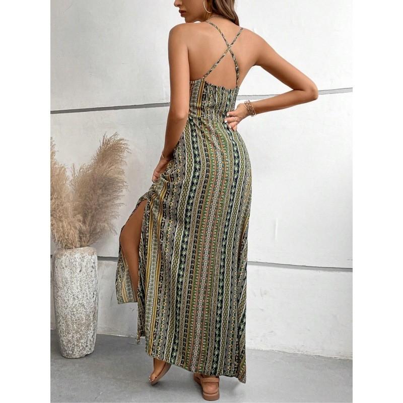 Ärmelloses Maxikleid mit Reißverschluss und Sommer-Blumenprint für Damen-Bademode