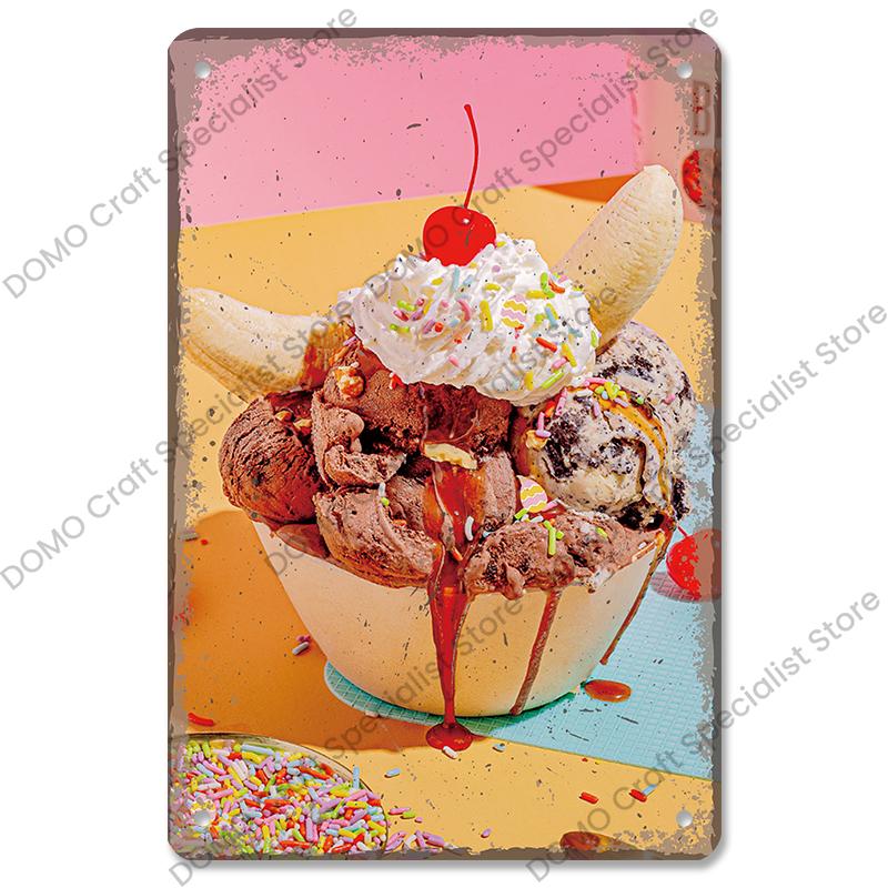 Summer Dessert Poster Vintage Metal Sign Ice Cream Cone Charlotte Metal Tin Plate Wall Decor for Cafe Shop Kitchen Living Room