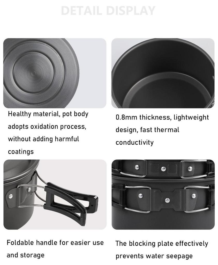 Cross-border Portable 1.6L Teapot and Kettle Outdoor Camping Cookware Set