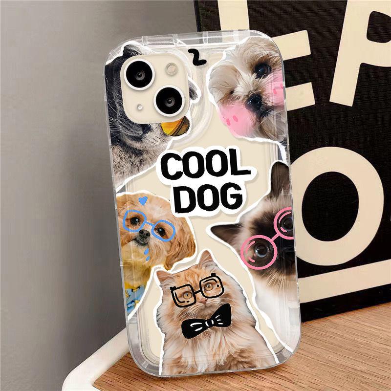 Cute Cat and Dog Suitable for iPhone17promax Mobile Phone Case Apple 16 Large Hole 14/13 Couple 15