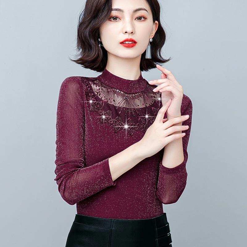 Autumn and Wintertime Semi-turtleneck Bottoming Shirt Women Velvet Thickened Thermal Underwear Mother Middle-aged Belly-covering Top