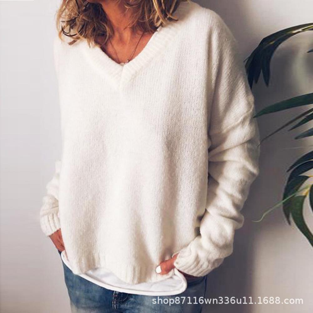 Customized autumn and winter new European and American fashion sexy V-neck versatile sweater knitted sweater women S