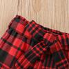 Girls Fashion Outfit Plaid Heart Embroidery Flutter Sleeve Top and Shorts 3 Piece Set
